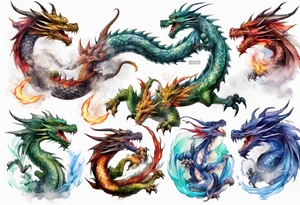 realistic mystic dragons fighting tattoo idea
