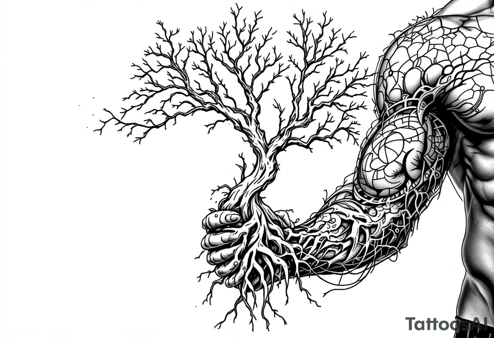 mystical tree of life with cosmic roots and celestial branches tattoo idea