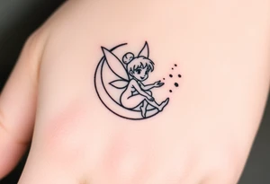 Tinkerbell sitting in a half moon thrown pixie dust tattoo idea