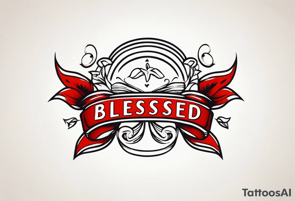Text blessed with ribbon tattoo idea