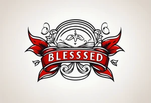 Text blessed with ribbon tattoo idea