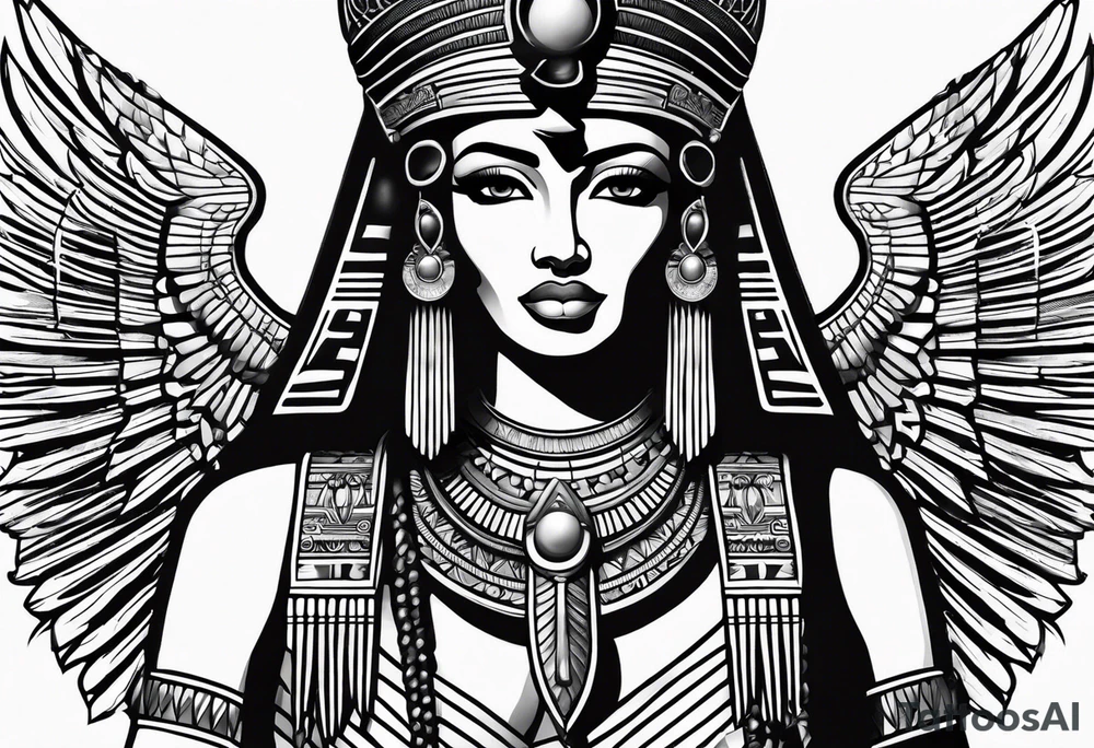 black and white Egyptian goddess Isis tattoo idea