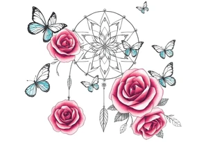 Beautiful Dreamcatcher roses and butterflies tattoo idea