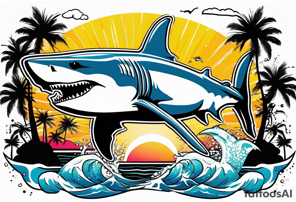 Great white shark, palm trees, $$$$$$ tattoo idea