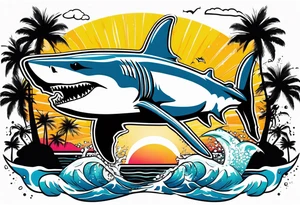 Great white shark, palm trees, $$$$$$ tattoo idea