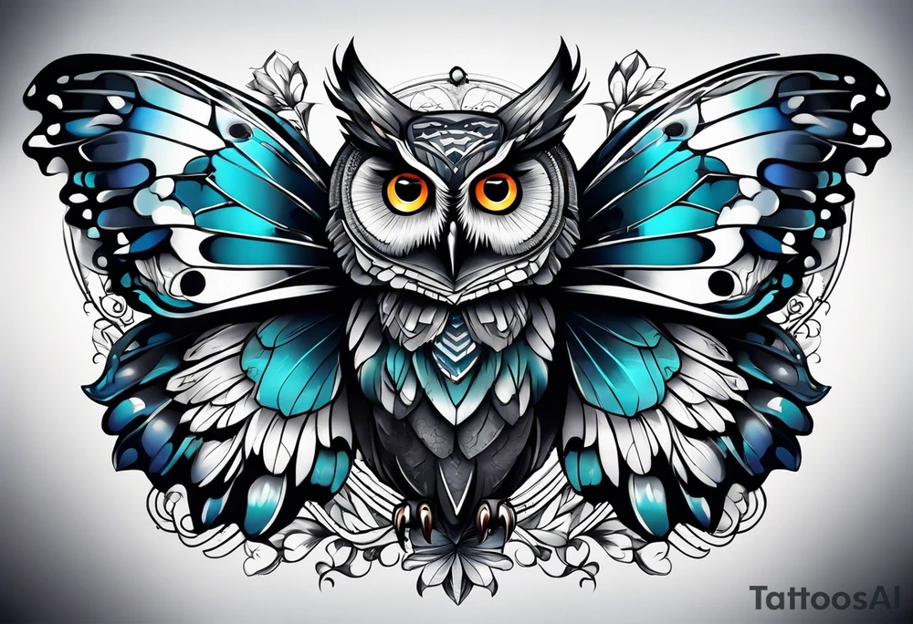Owl and butterfly tattoo idea