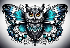 Owl and butterfly tattoo idea
