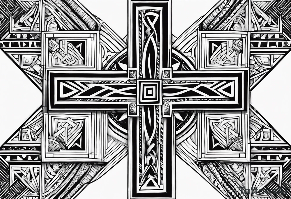Simplistic Samoan patterns surrounding a cross tattoo idea