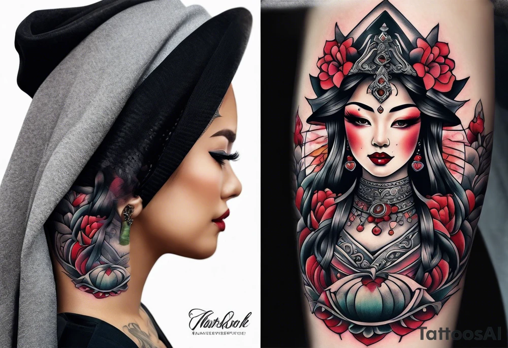 Asian Queen Of Spades sleeve tattoo idea