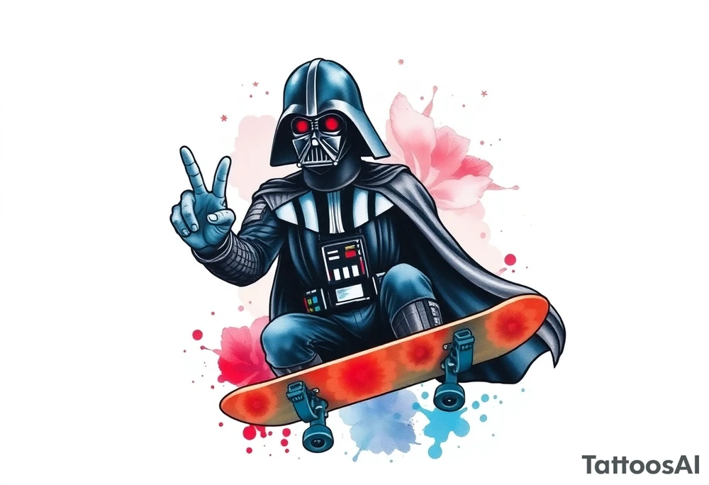 MEMORY TATTOO
Darth Vader skateboarding with Hawaiian hand signal hang loose in heaven, outdoors, bullets, star wars>blue and red 
"Darth Carter"
12/29/88-01/06/24 tattoo idea