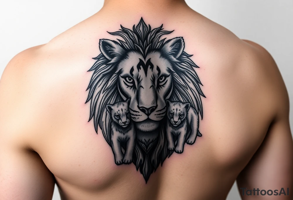Male lion with 5 cubs tattoo idea