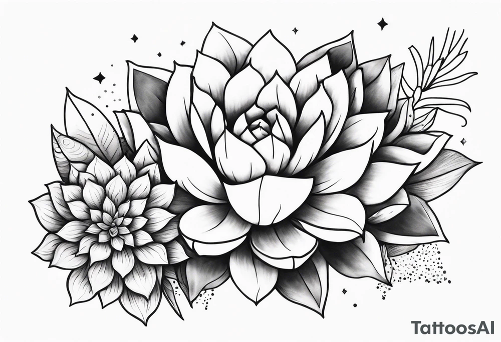 fine line with sun, stars, floral, dots, three succulents
. Sternum tattoo grey scale shading tattoo idea