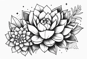 fine line with sun, stars, floral, dots, three succulents
. Sternum tattoo grey scale shading tattoo idea
