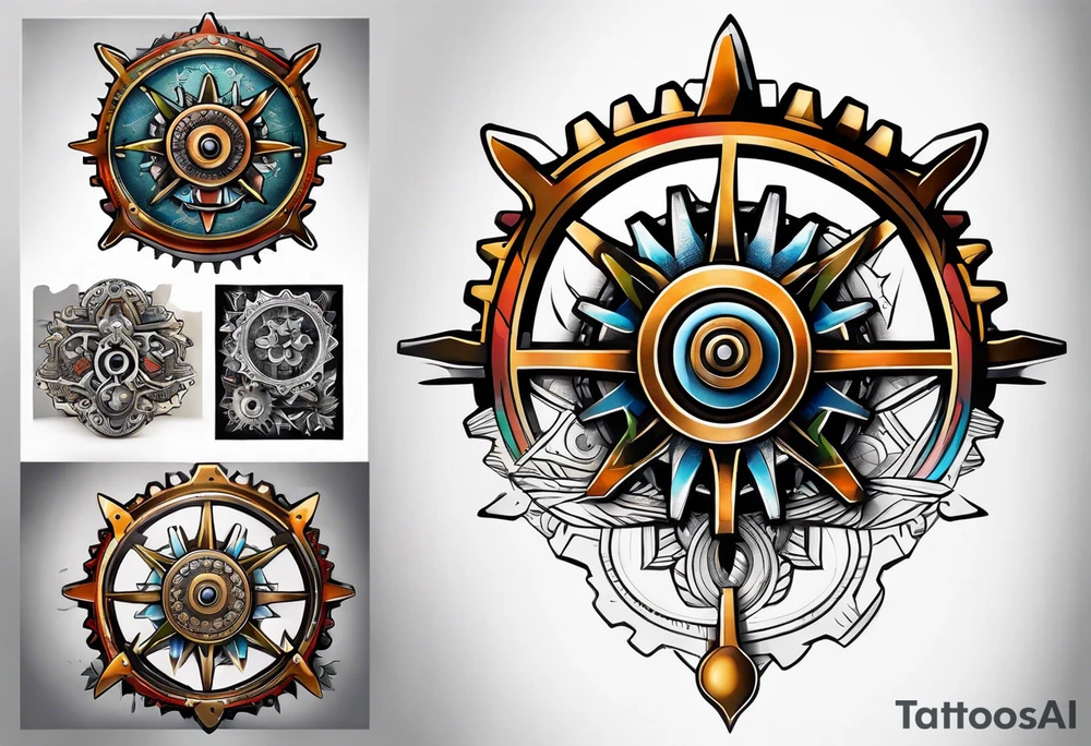 cog wheel on knee tattoo idea