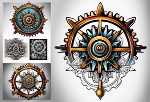 cog wheel on knee tattoo idea