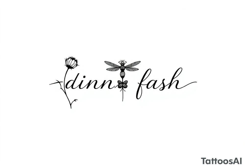 minimaliste simple for hand thistle with dragonfly text : dinna fash tattoo idea