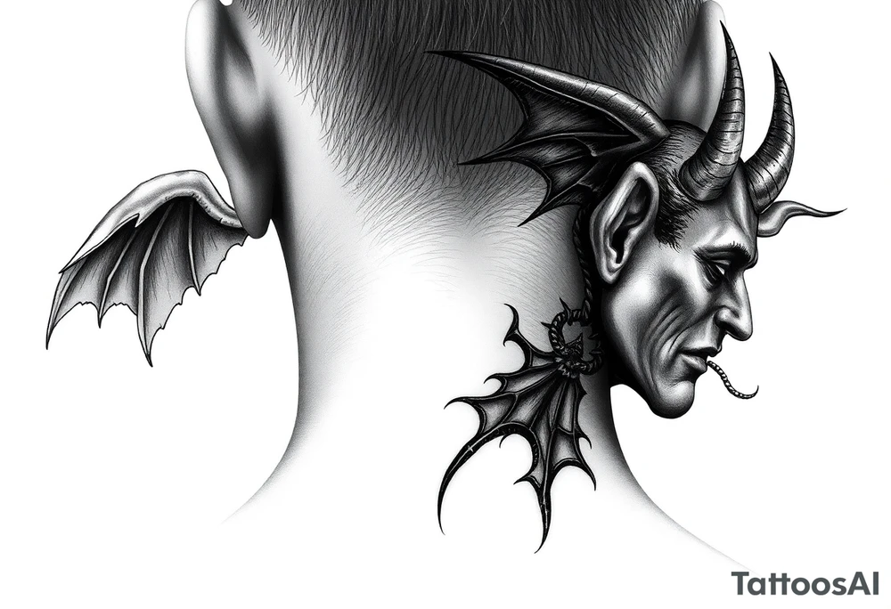 position behind the neck Angel (on the right) whispering in the right ear, demon (on the left) whispering in the left ear tattoo idea