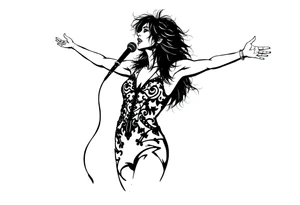 A silhouette stencil style drawing of Stevie nicks with her arms out as if she is spinning tattoo idea