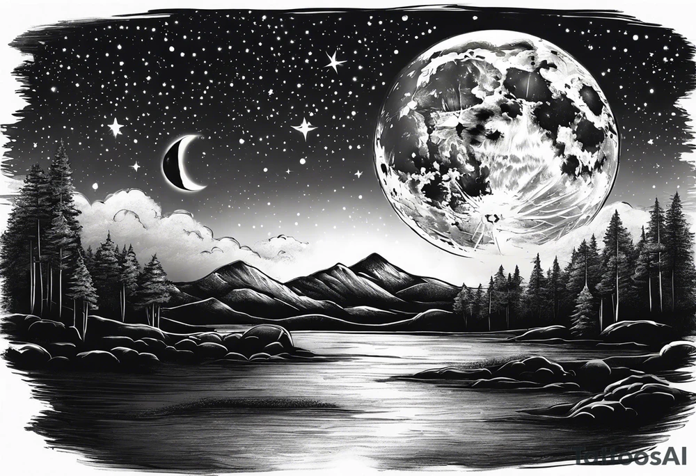 Night sky with moon tattoo idea