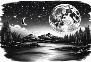 Night sky with moon tattoo idea