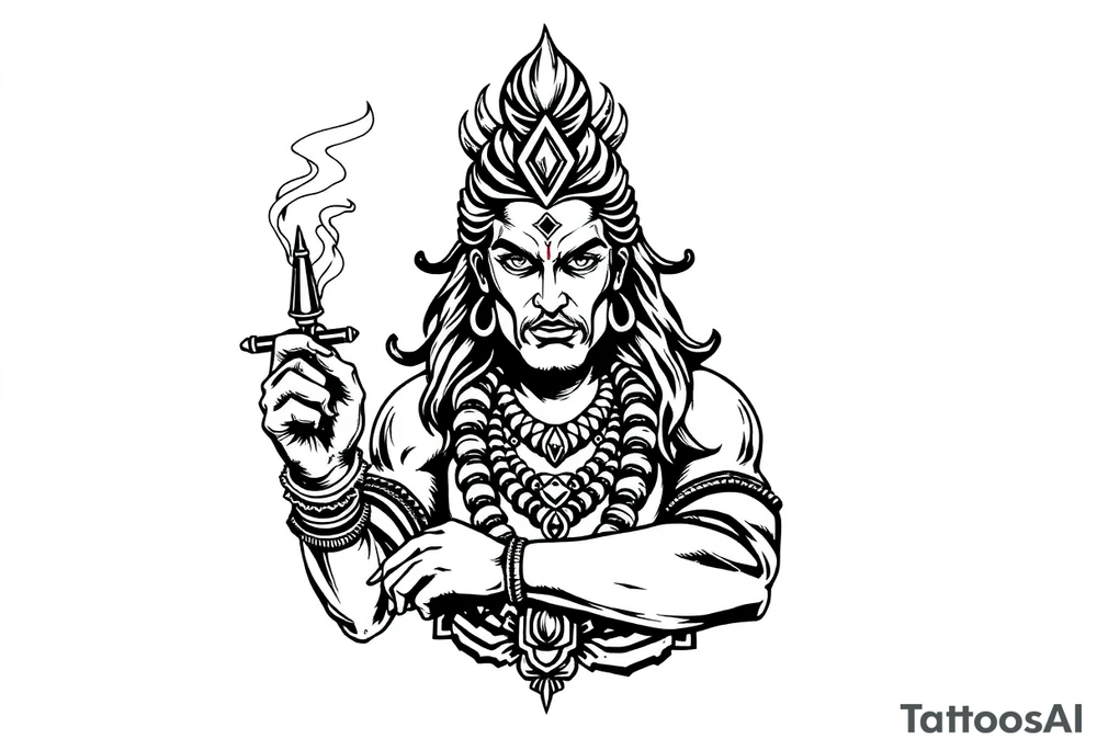 Shiva smoking a joint with one hand and spraying with another hand tattoo idea