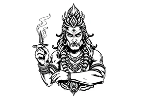 Shiva smoking a joint with one hand and spraying with another hand tattoo idea