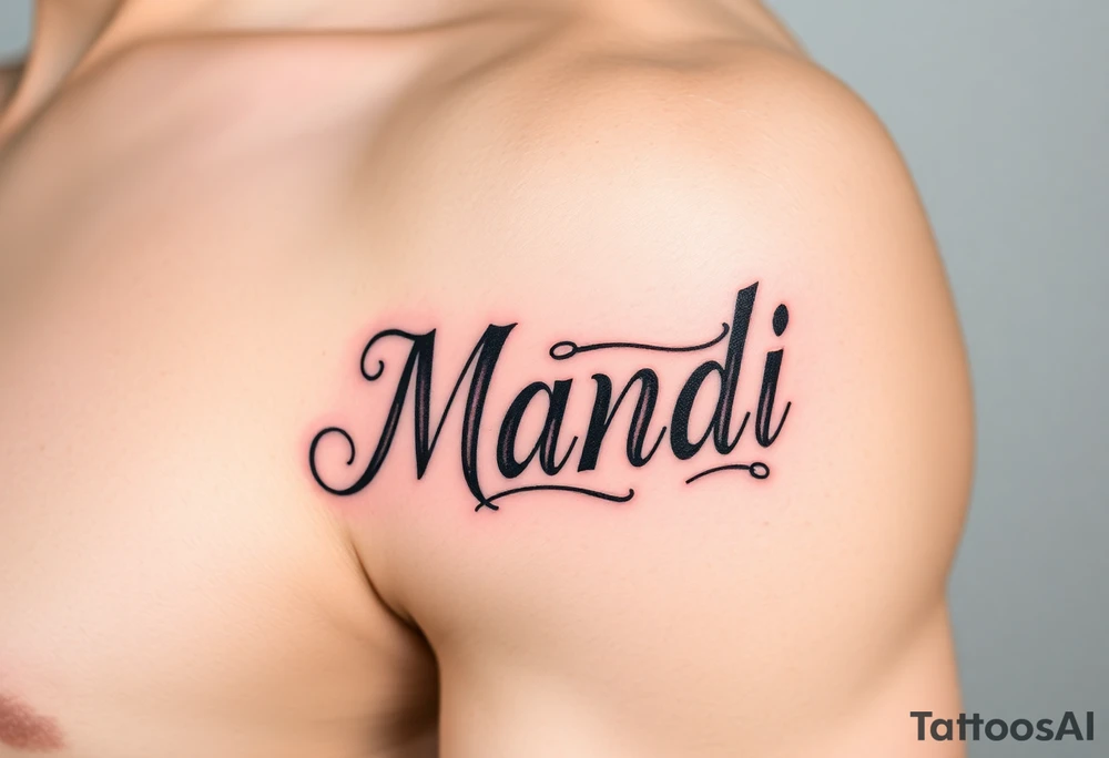 Name Mandi with blue eyes tattoo idea