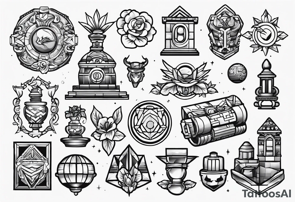 Variety of Lego traditional style flash sheet tattoo idea