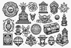 Variety of Lego traditional style flash sheet tattoo idea