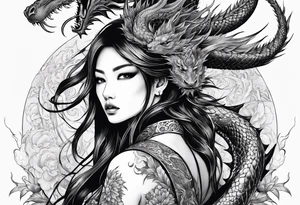 large warrior nymph with dragon tattoo idea