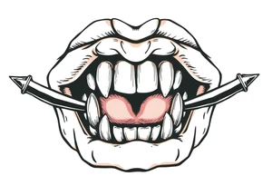 A set of lips snarling with 50cal round between teeth tattoo idea