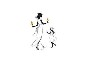 Silhouette of a mother passing 2 flames to two daughters tattoo idea