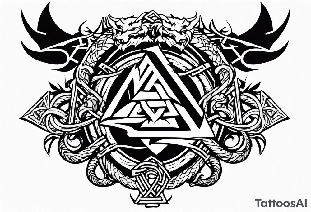 Valhalla sword shield dragon axe Valknut barbed wire chains fire tattoo idea Valhalla sword shield dragon axe Valknut barbed wire chains fire tattoo idea