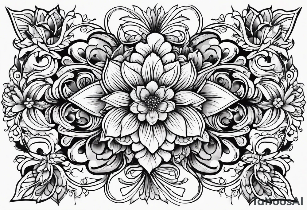 small long ornate floral sternum tattoo tattoo idea