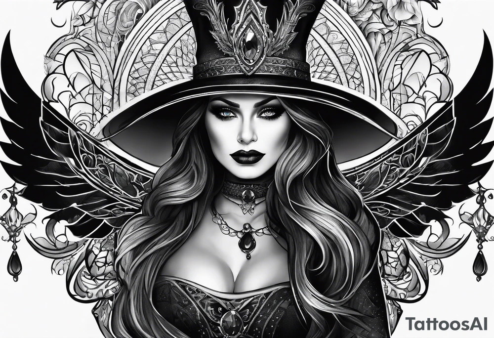full arm sleeve very dark with Elphaba tattoo idea
