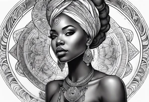Black woman, enlightenment, wisdom, astronomy, cancer zodiac, natural, full arm tattoo idea