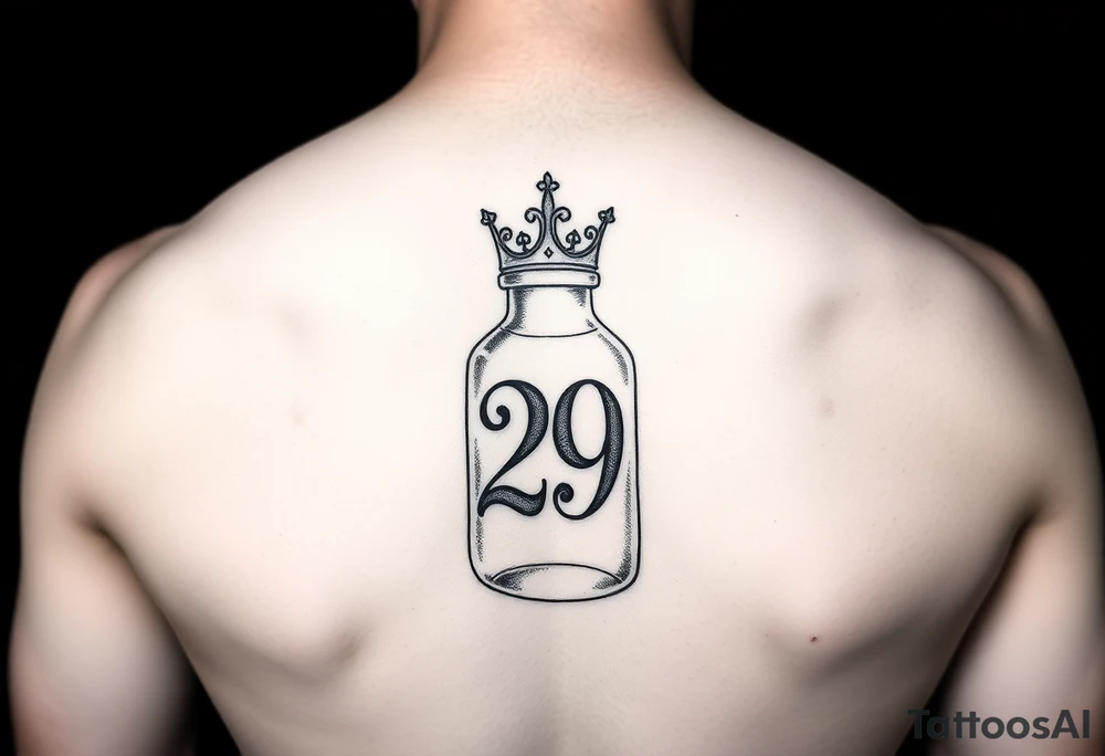 Baby bottle with crown and number 29 tattoo idea