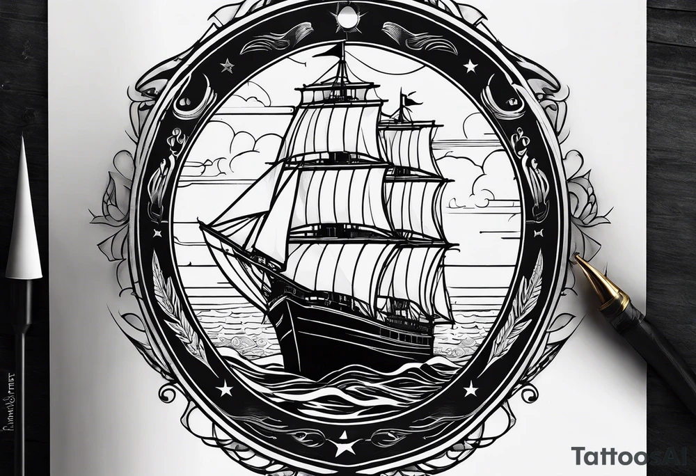 maritime lighthouse in a front view sailboat serving as a mast for a sail. tattoo idea