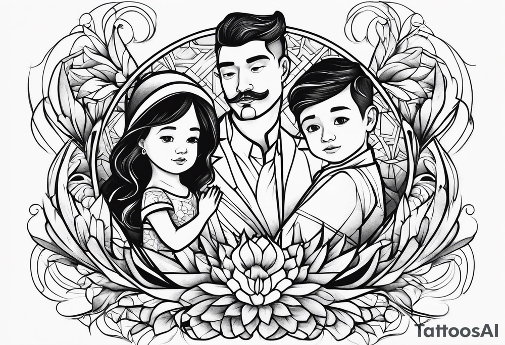 dad and wife with two boys tattoo idea
