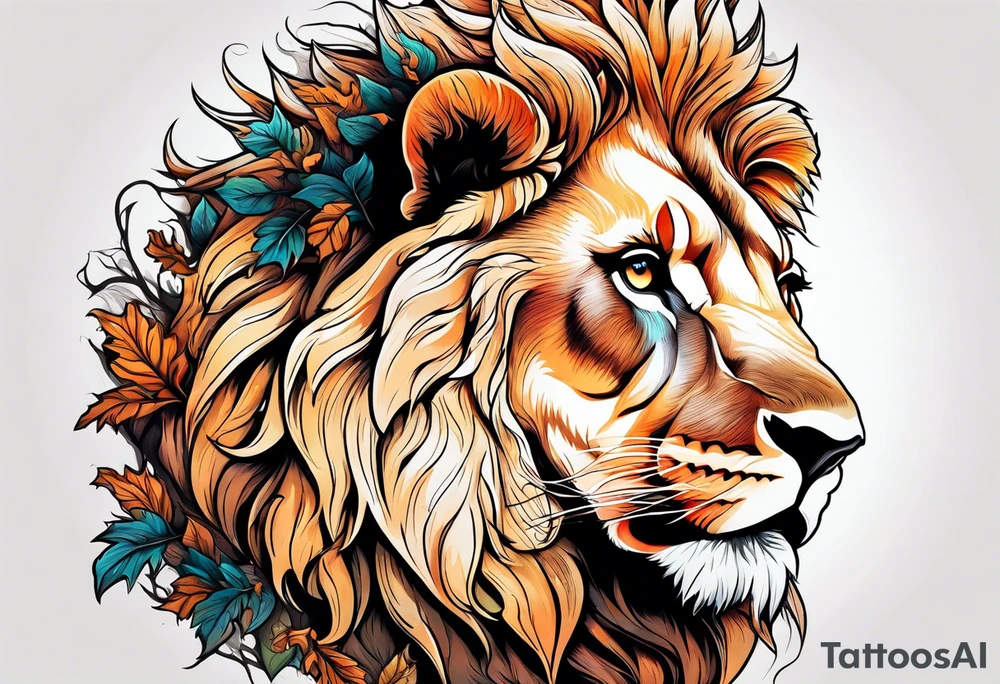 Create an oak tree in the shape of a roaring lion tattoo idea