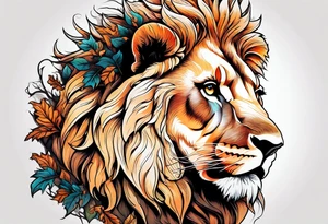 Create an oak tree in the shape of a roaring lion tattoo idea