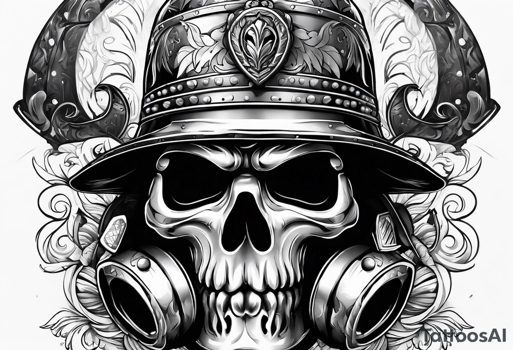 brandweerhelm met vuur en een halligan tool tattoo idea