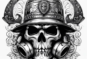 brandweerhelm met vuur en een halligan tool tattoo idea