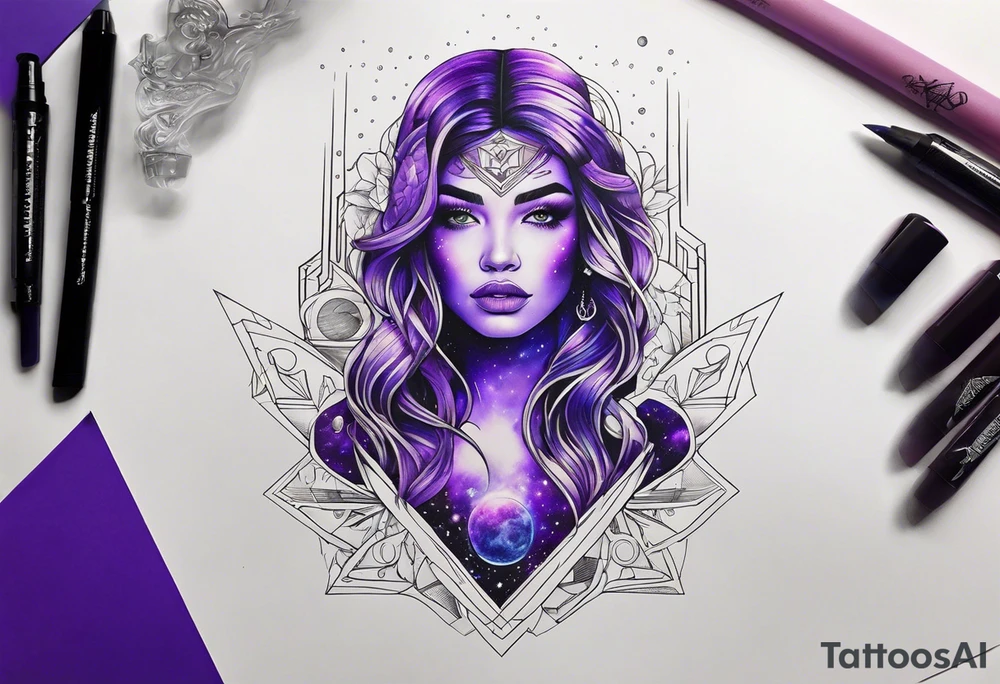 Galaxy image with bright blacklight-colored purple tattoo idea