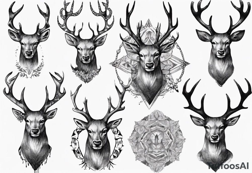 Majestic stag with exagerrated antlers tattoo idea