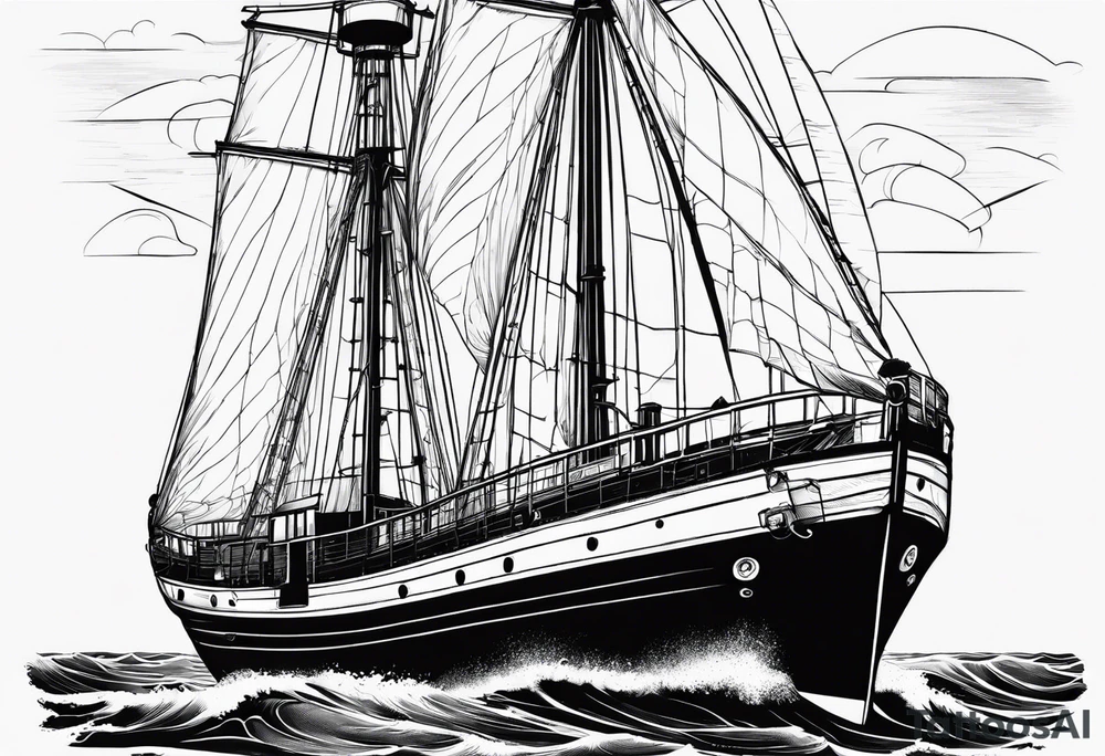 phare maritime dans un bateau a voiles vu du devant. tattoo idea