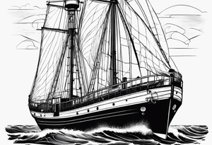 phare maritime dans un bateau a voiles vu du devant. tattoo idea