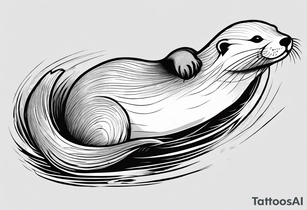 an otter floating on its back with its belly out of the water tattoo idea