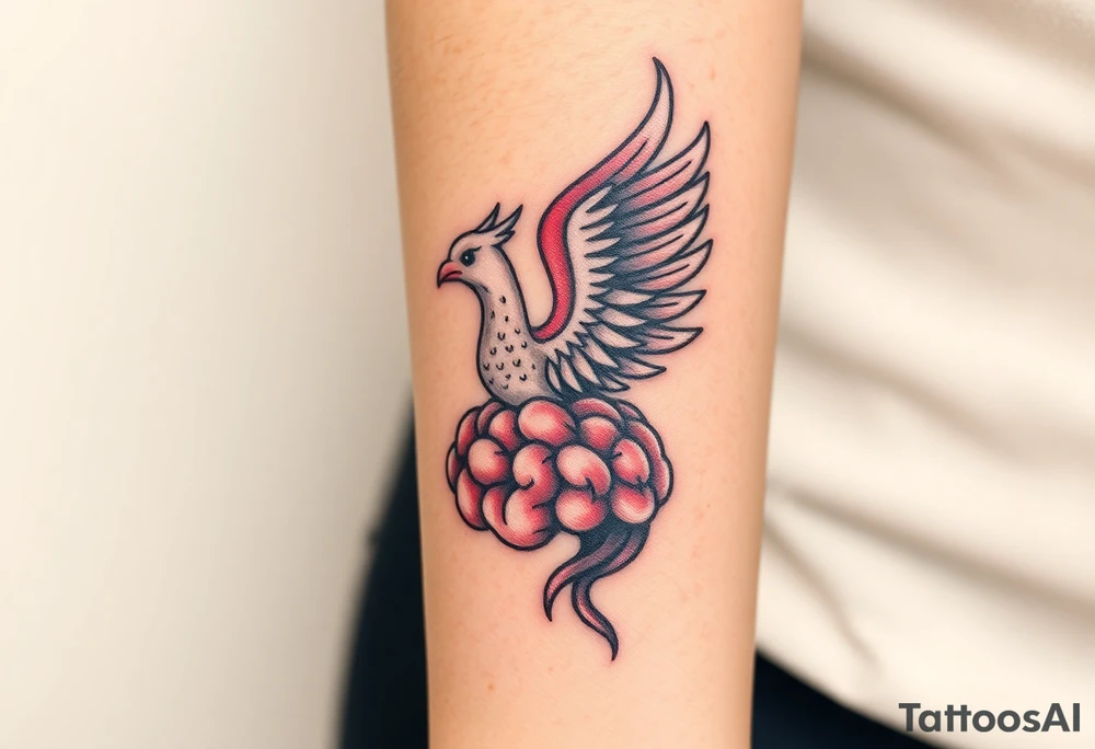 A phoenix rising out of a brain looking powerful tattoo idea