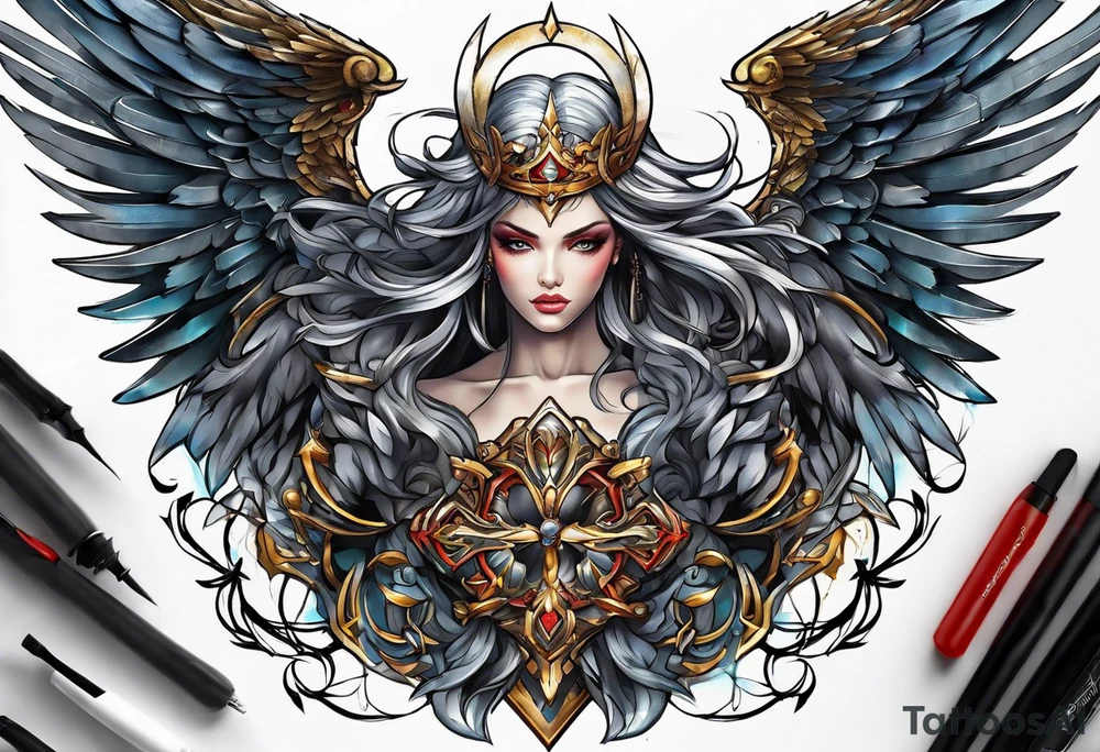 Warrior Angel tattoo for thigh tattoo idea